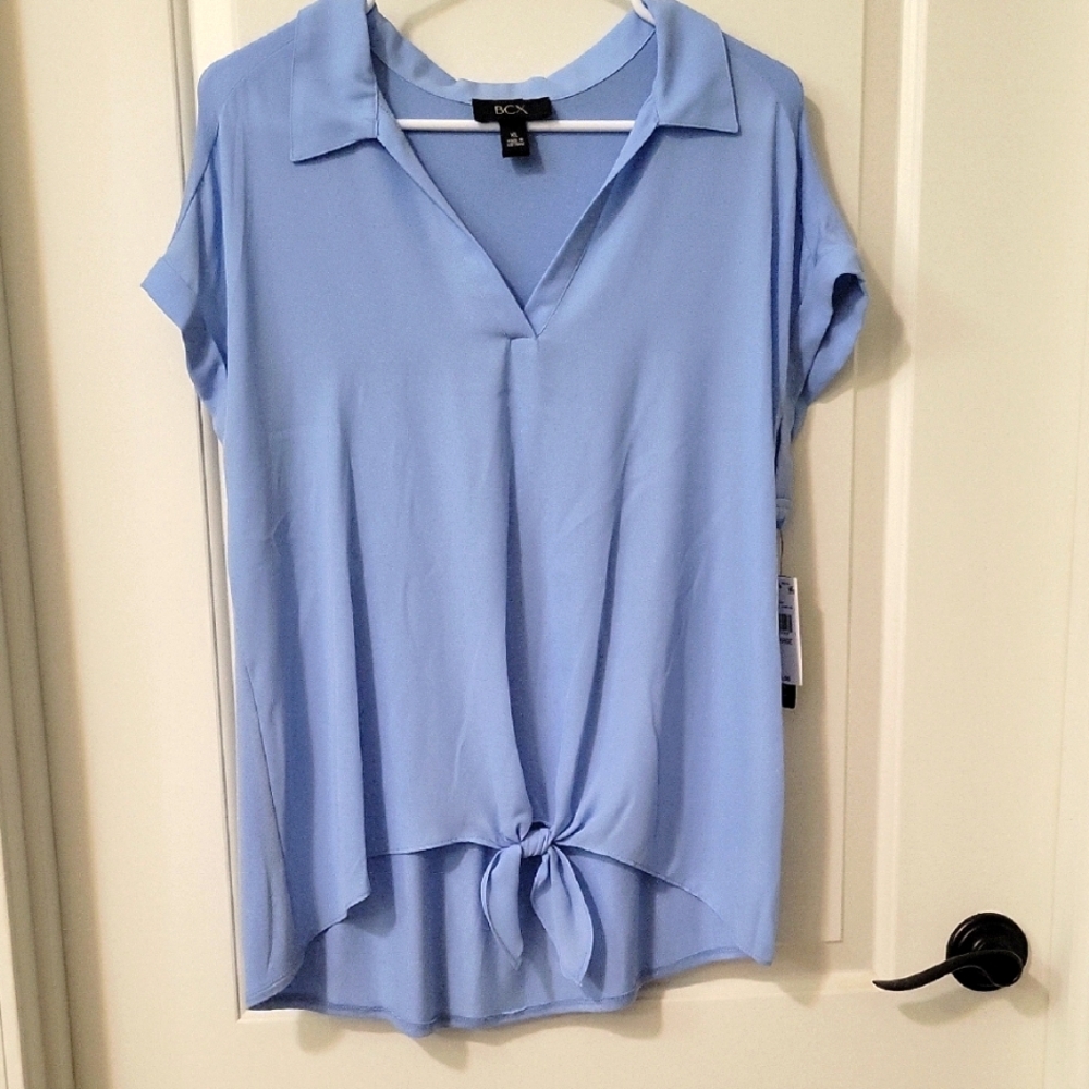 BCX Women's Blue Tie-Front Top